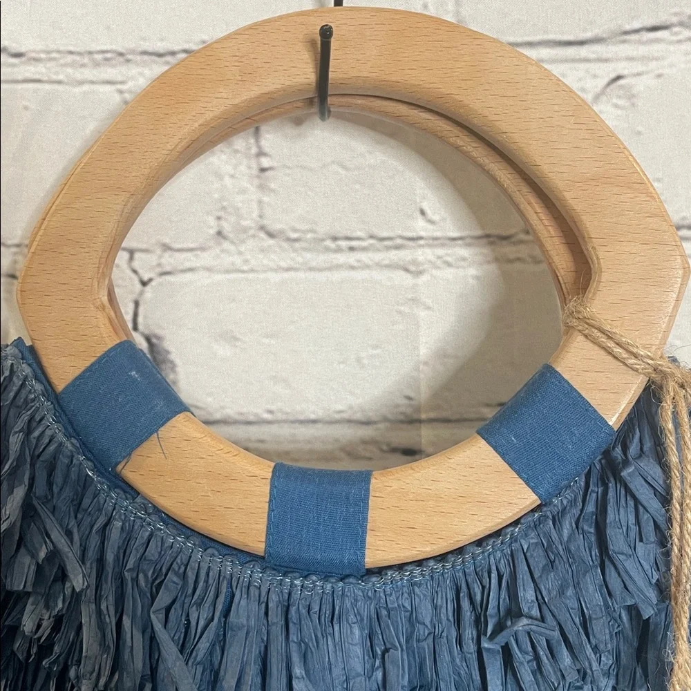 Antik Kraft Blue Fringe Handbag with Wooden Handle Brand New W/Tags - Picture 2 of 10